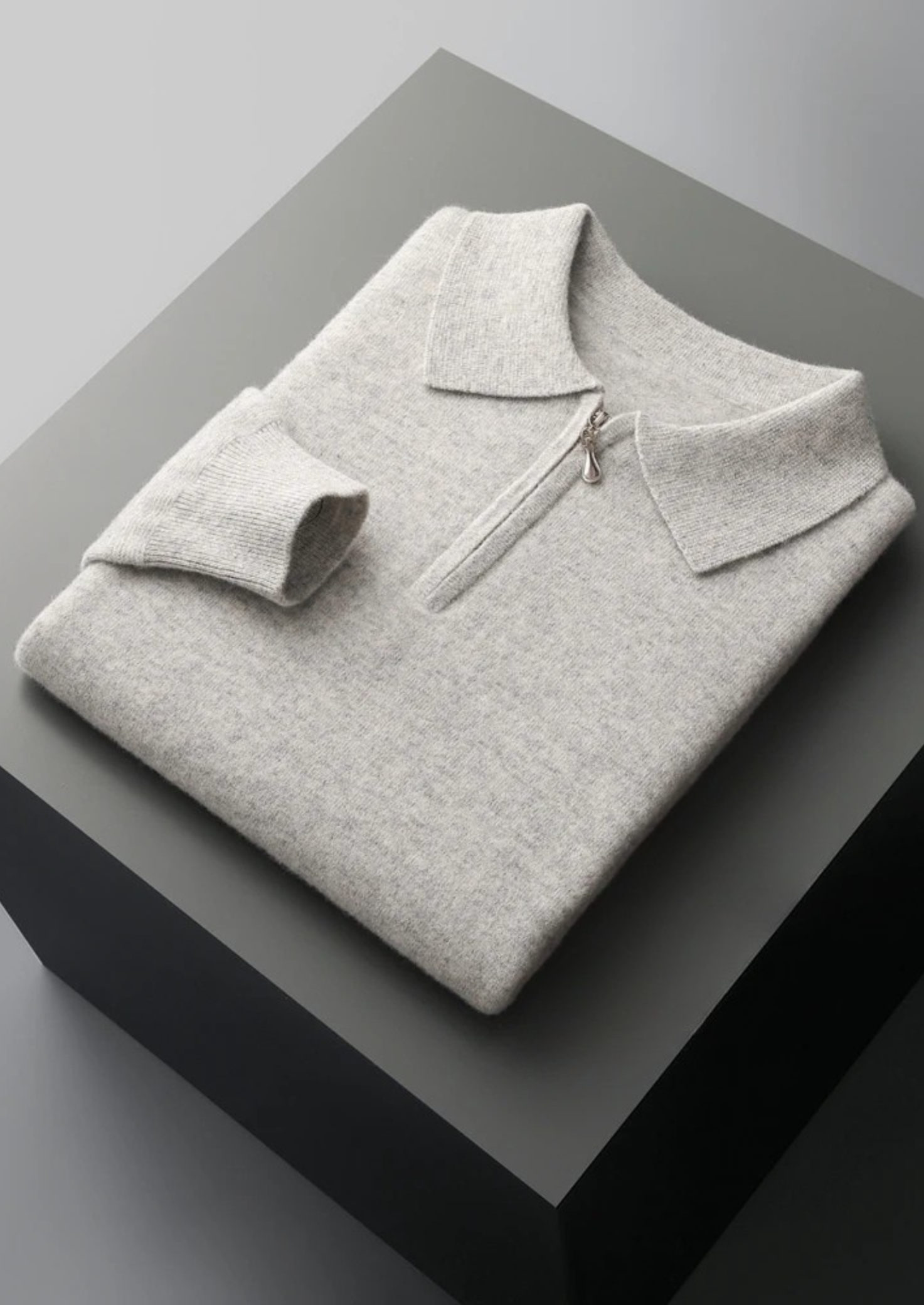 Fine Knit Wool Half Zip Polo