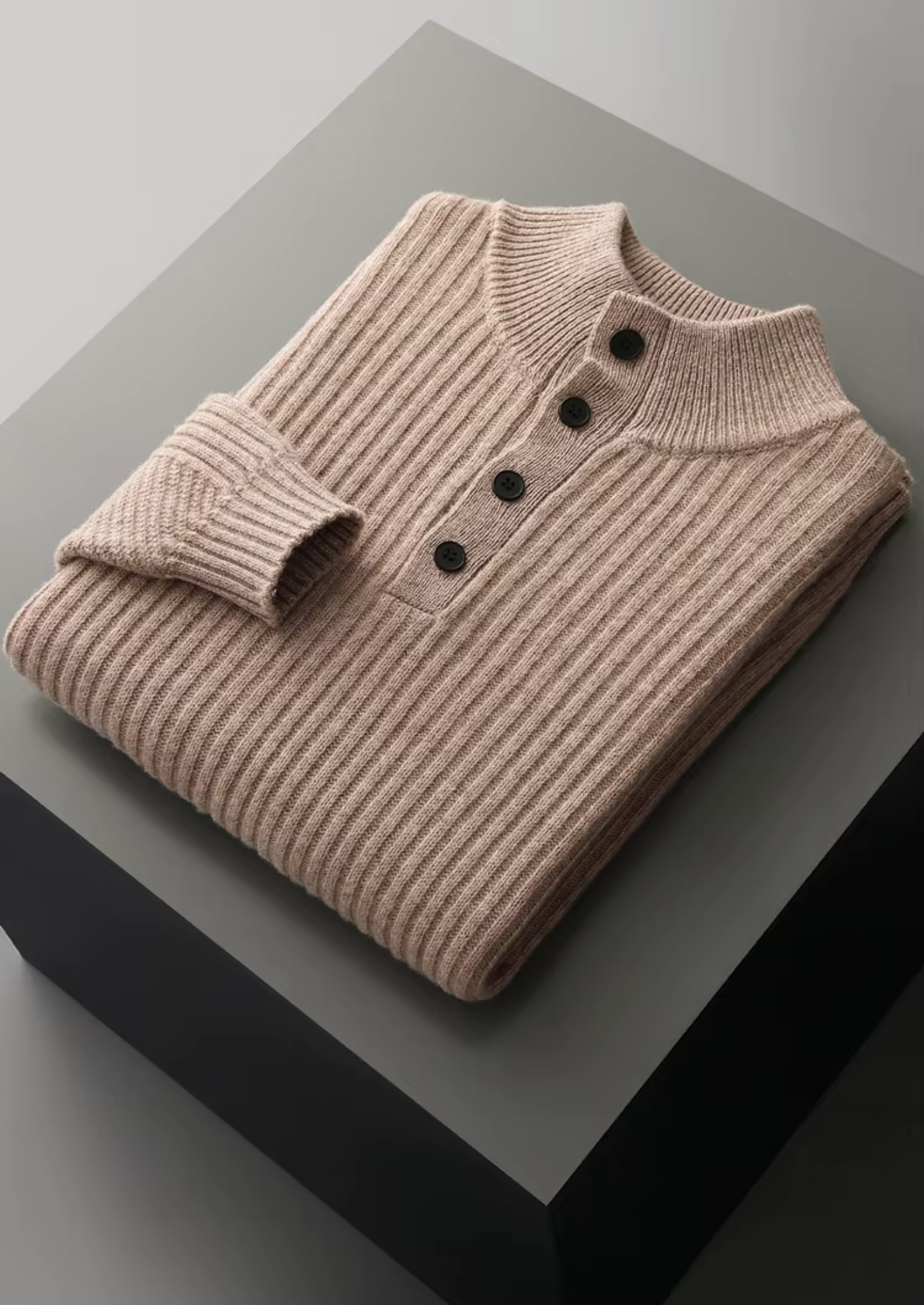 Ribbed Wool Henley Sweater