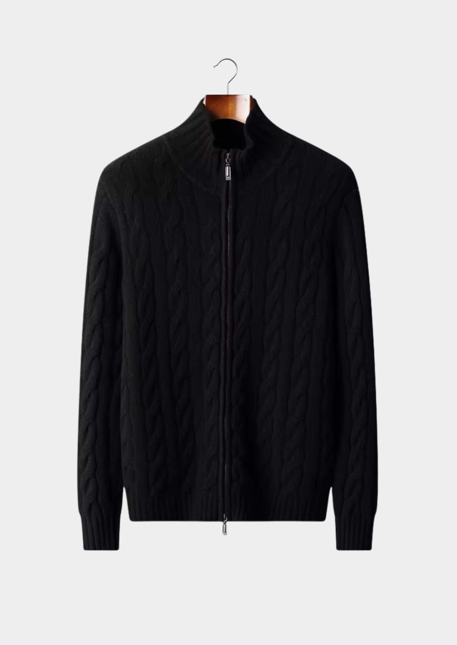 Two-Way Zip Wool Cable Cardigan