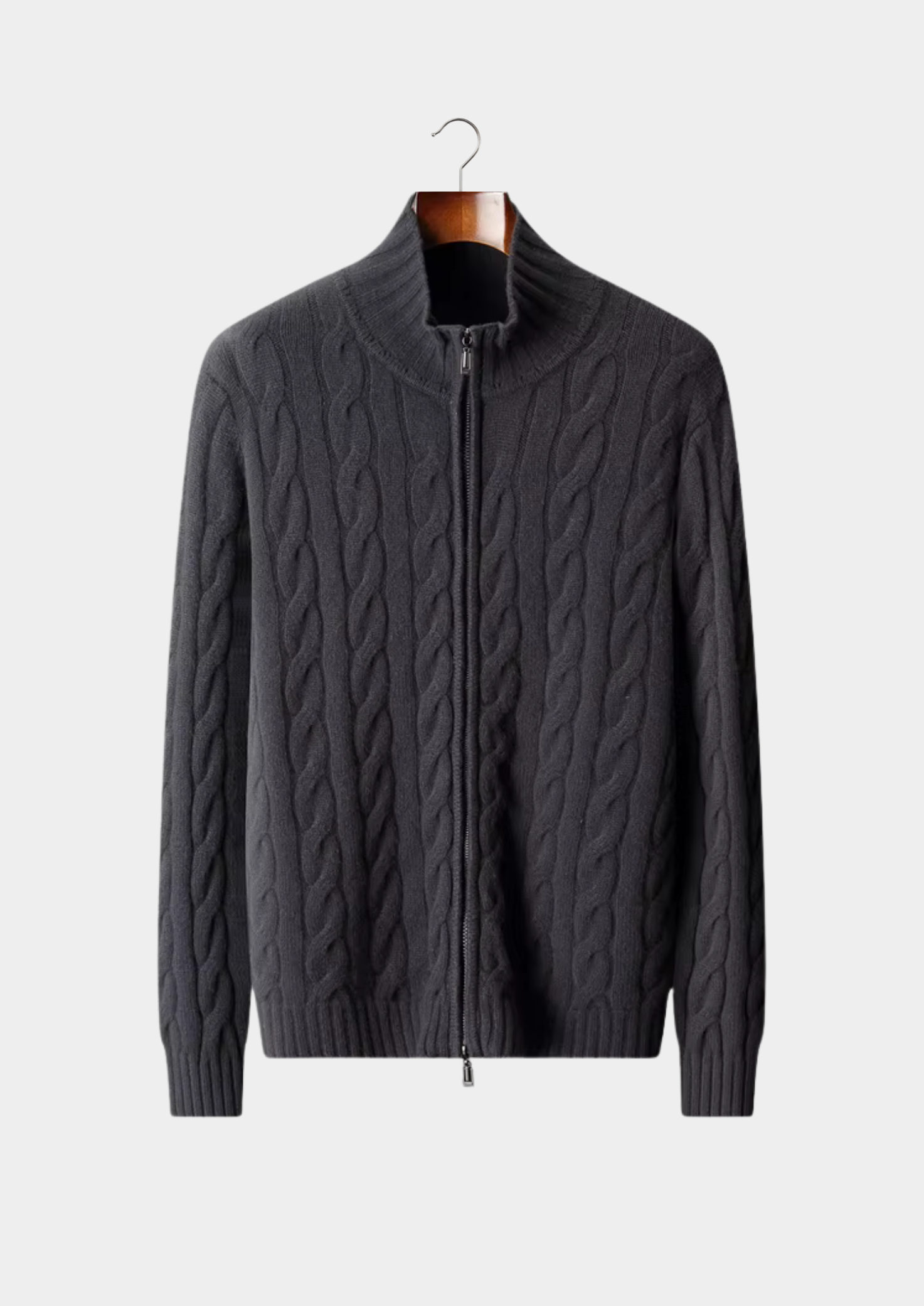 Two-Way Zip Wool Cable Cardigan