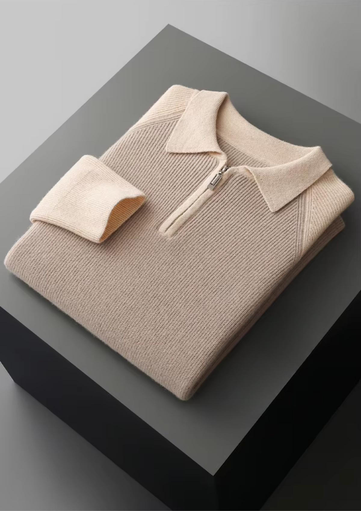 Two-Tone Wool Zipper Sweater Polo