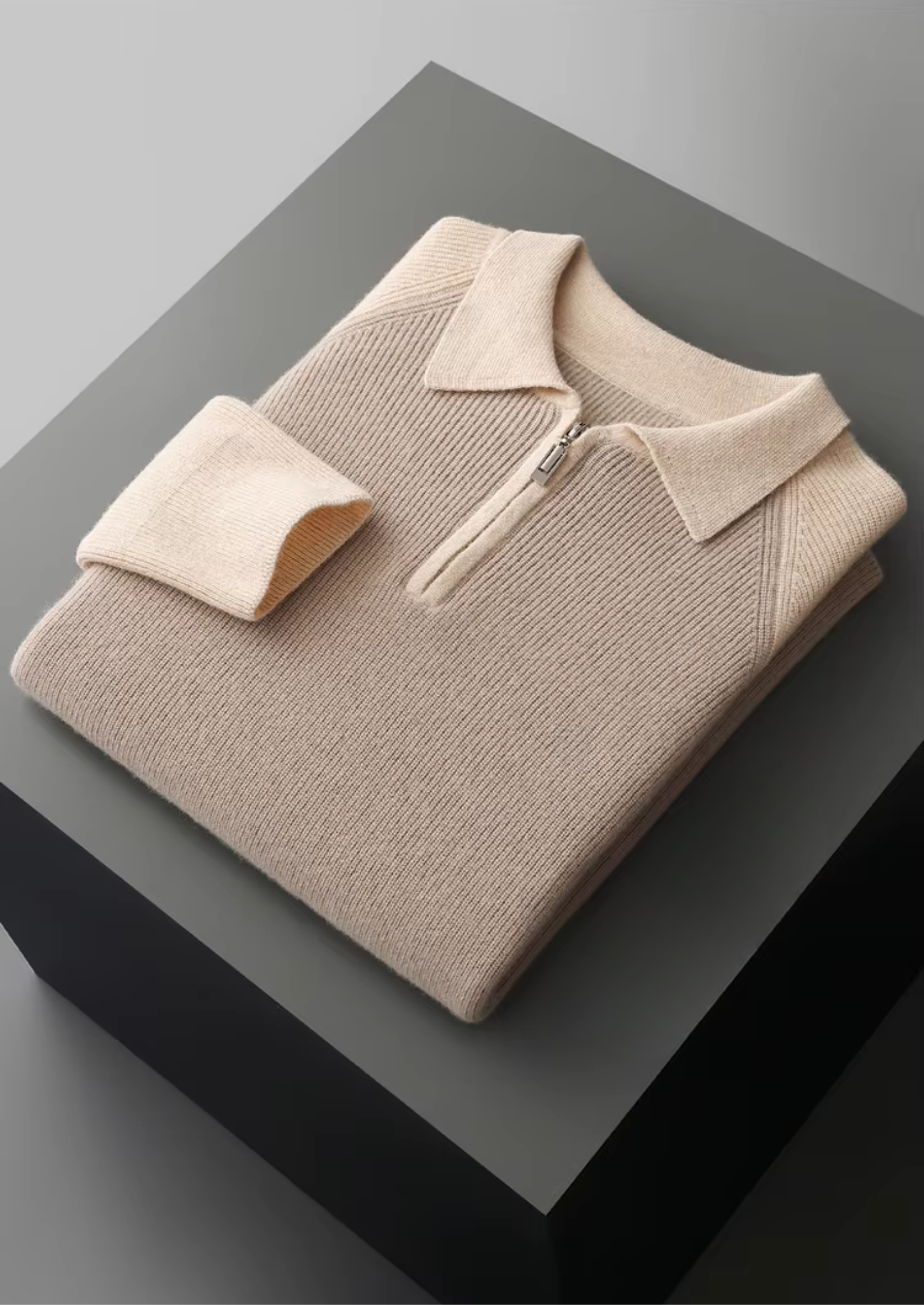Two-Tone Wool Zipper Sweater Polo
