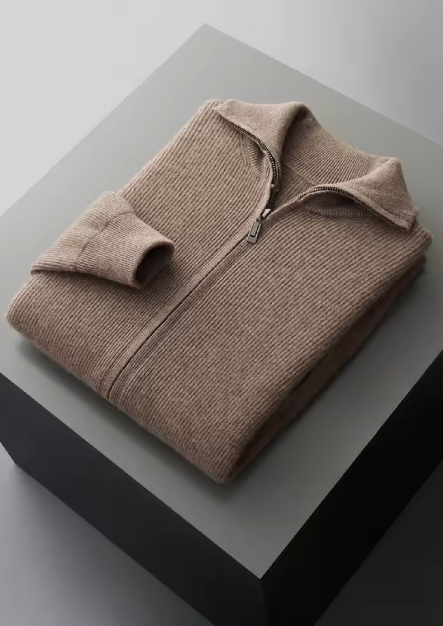 100% Cashmere Rib Knit Zip Cardigan