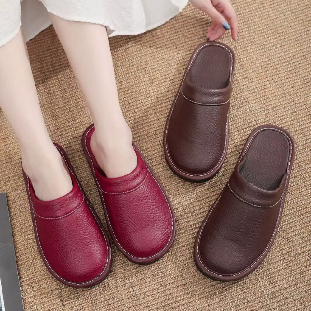 Men's Leather-Look Slip-On Slippers