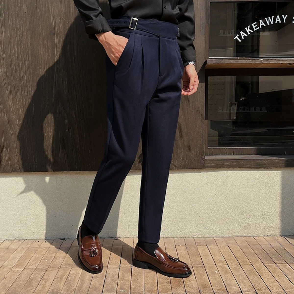 High Waist Pleated Slim Fit Gurkha Trousers
