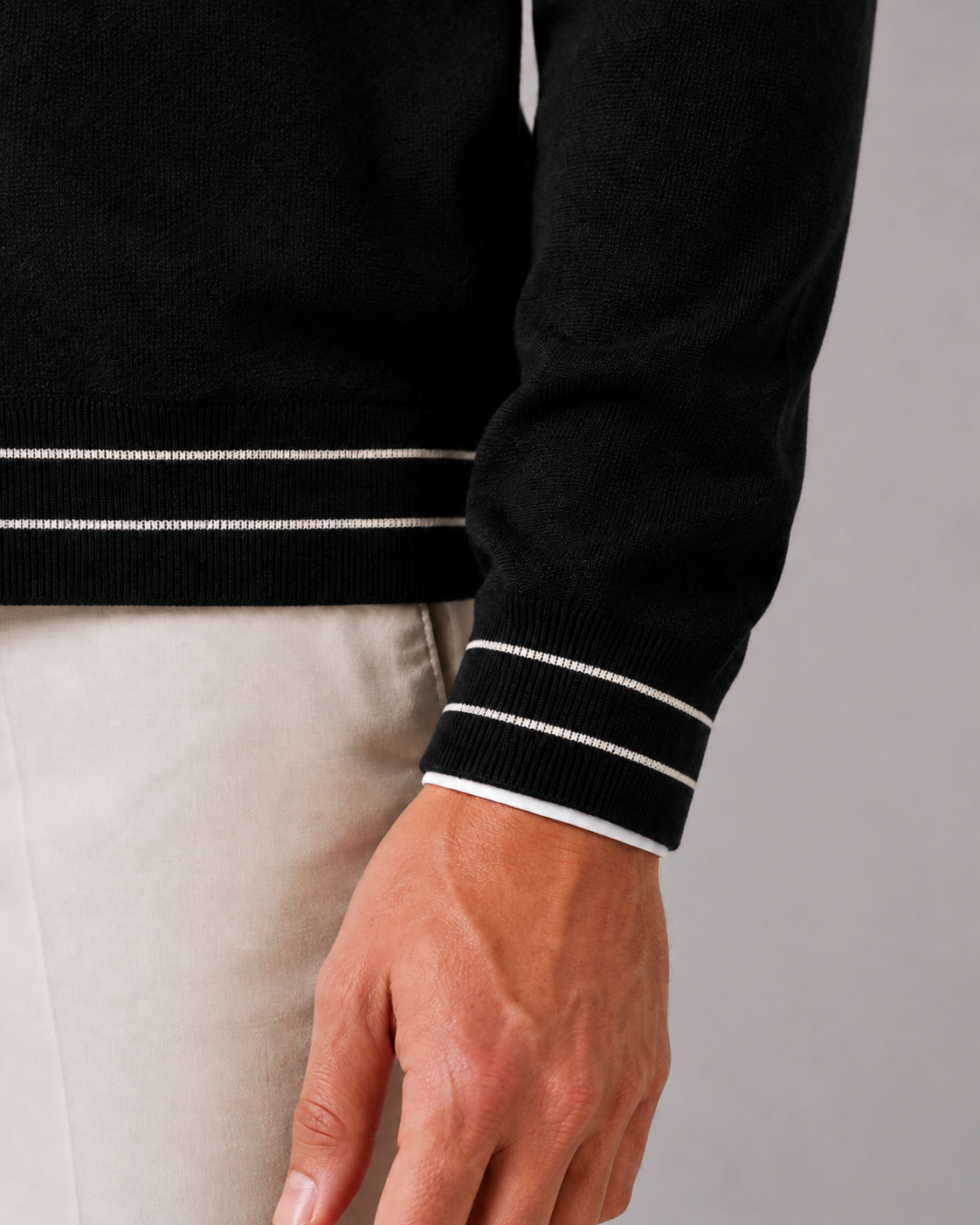 Two-Tone 100% Wool Knit Polo Cardigan