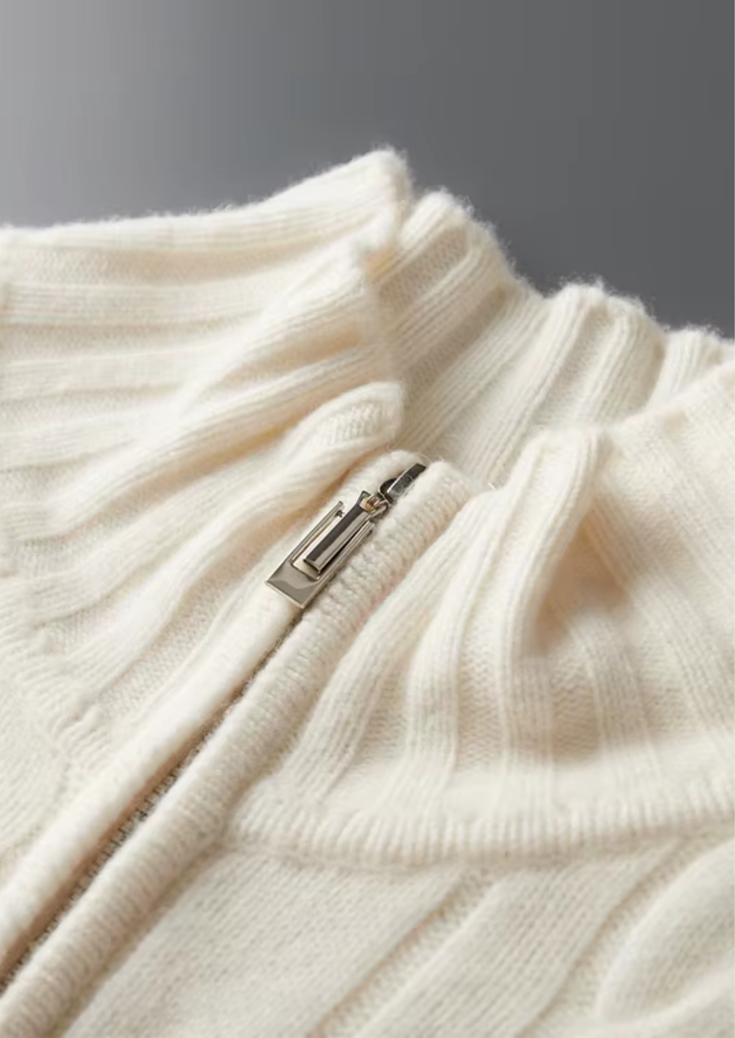 Two-Way Zip Wool Cable Cardigan