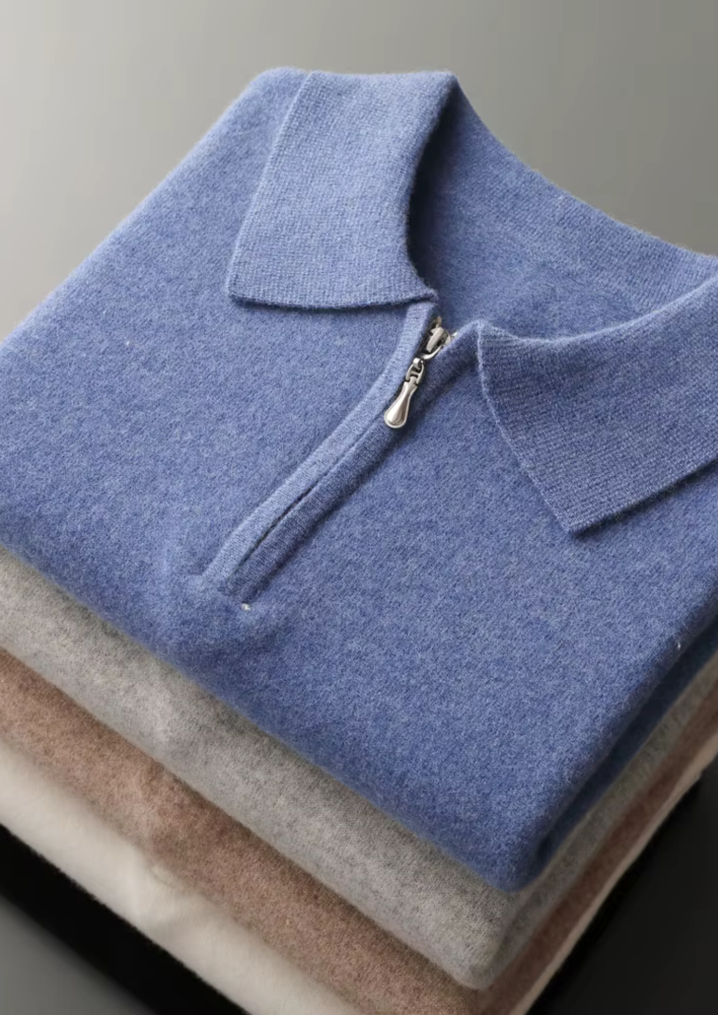 Fine Knit Wool Half Zip Polo