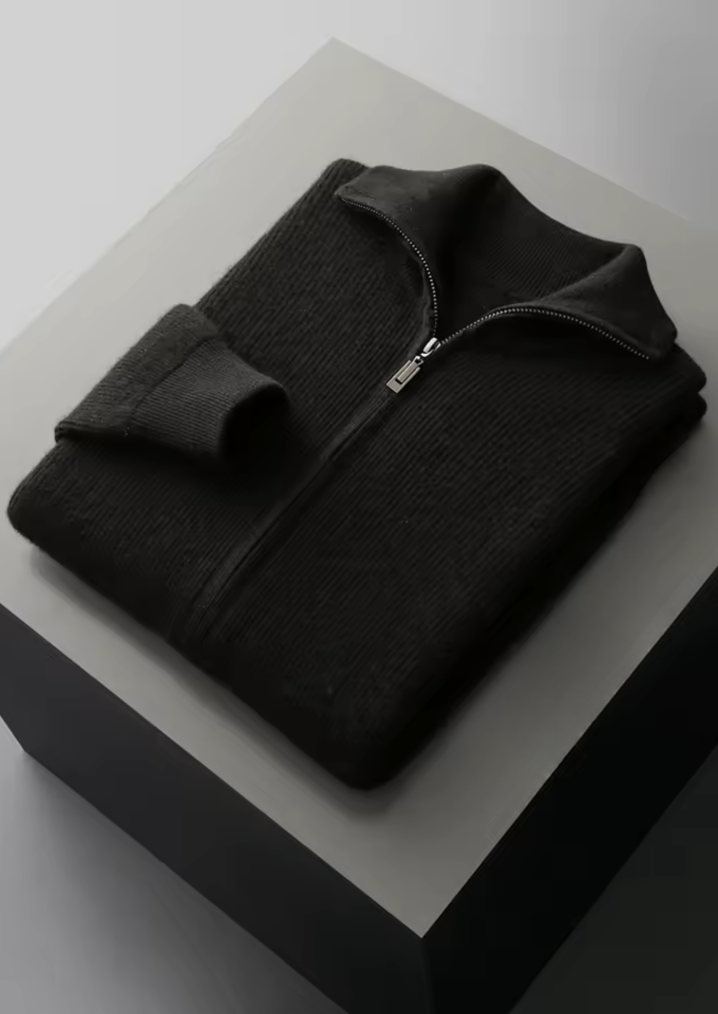 100% Cashmere Rib Knit Zip Cardigan