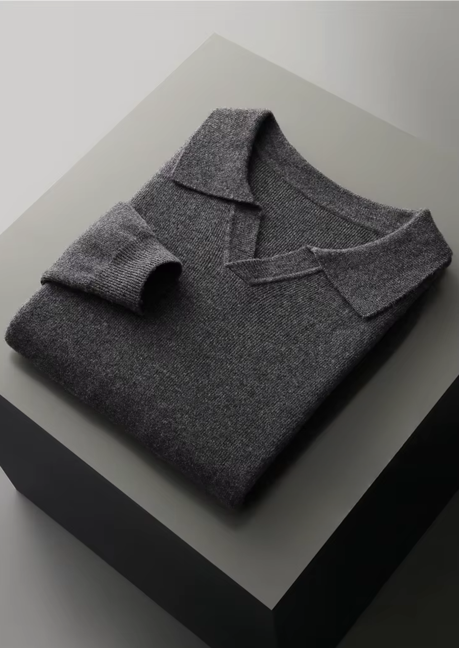 Ribbed Wool Buttonless Polo
