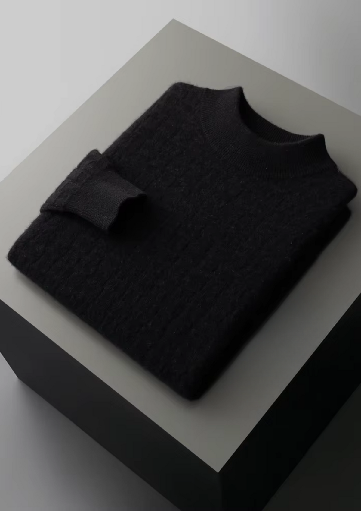 Textured Wool Mock Neck Sweater