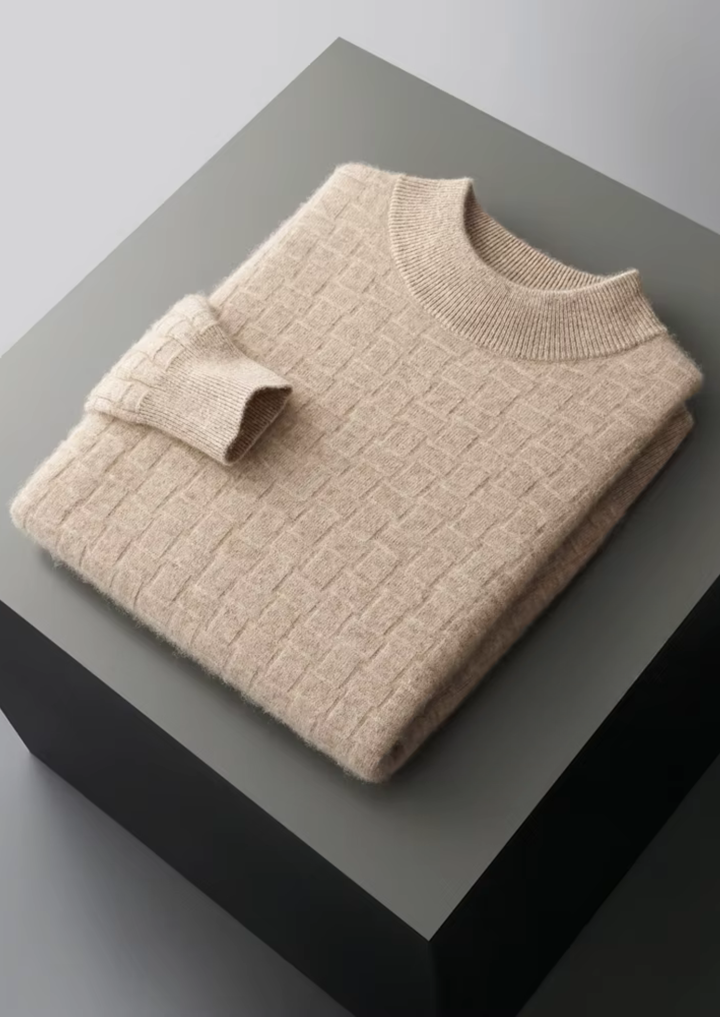 Textured Wool Mock Neck Sweater