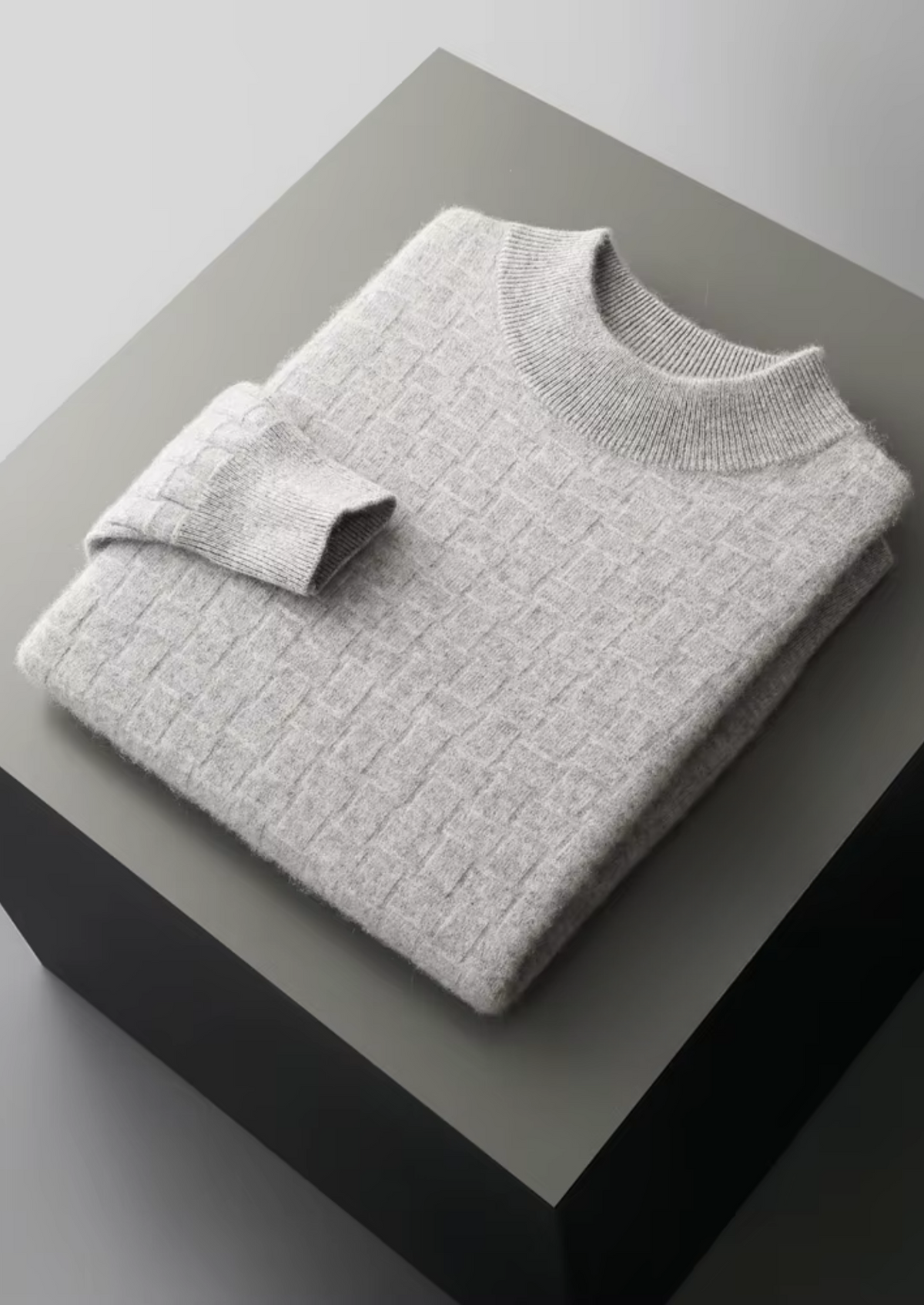 Textured Wool Mock Neck Sweater