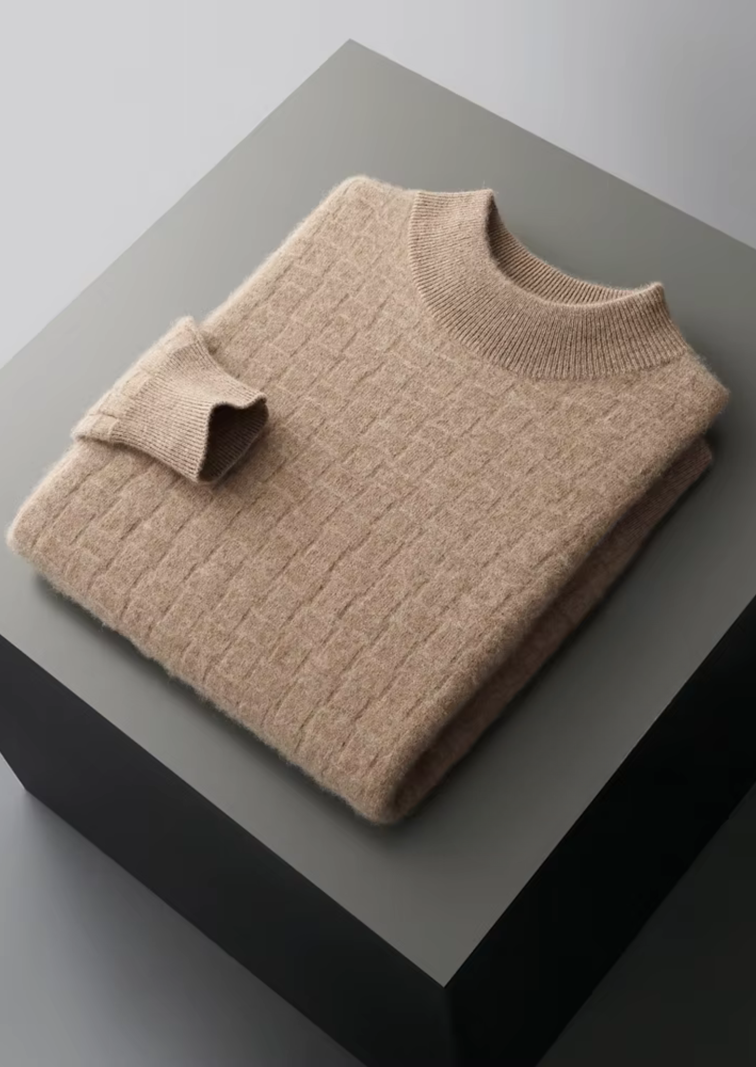 Textured Wool Mock Neck Sweater