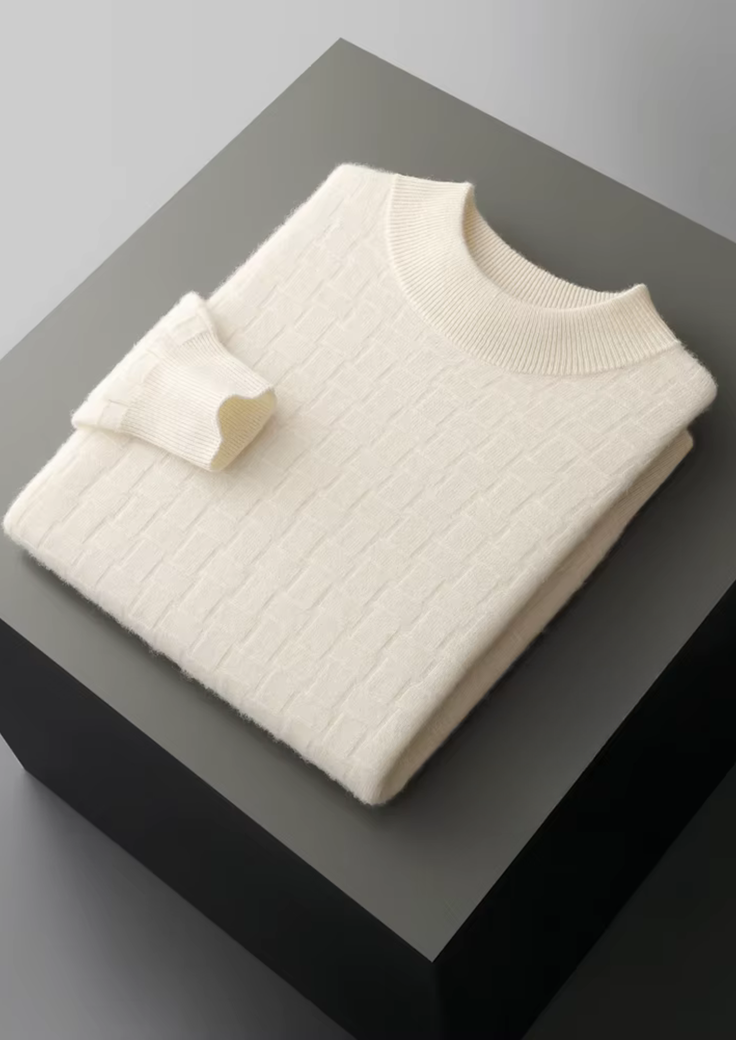 Textured Wool Mock Neck Sweater