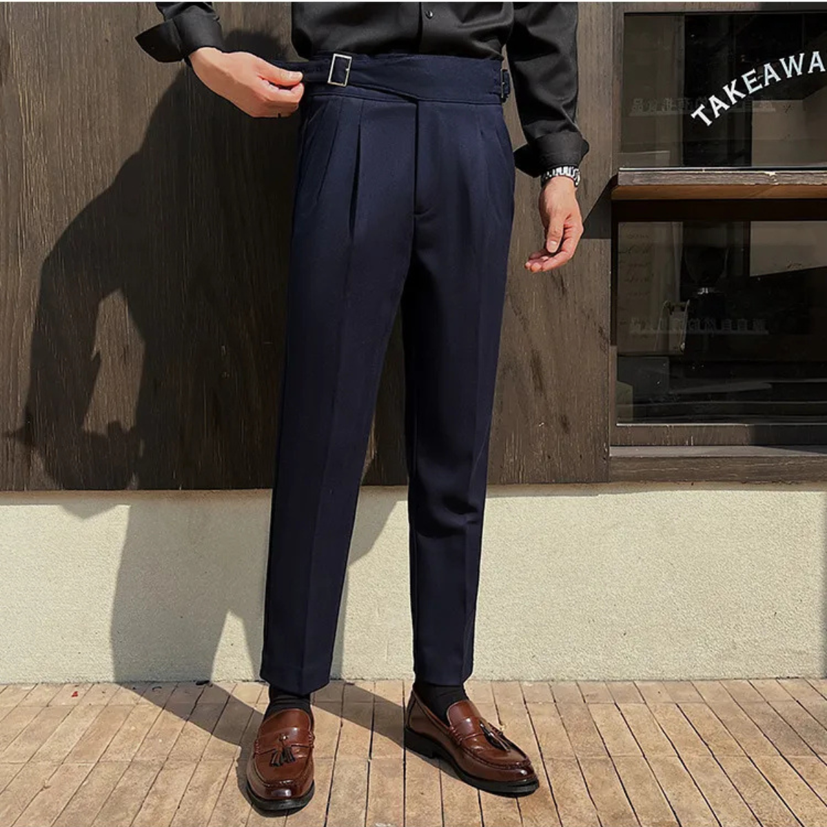 High Waist Pleated Slim Fit Gurkha Trousers