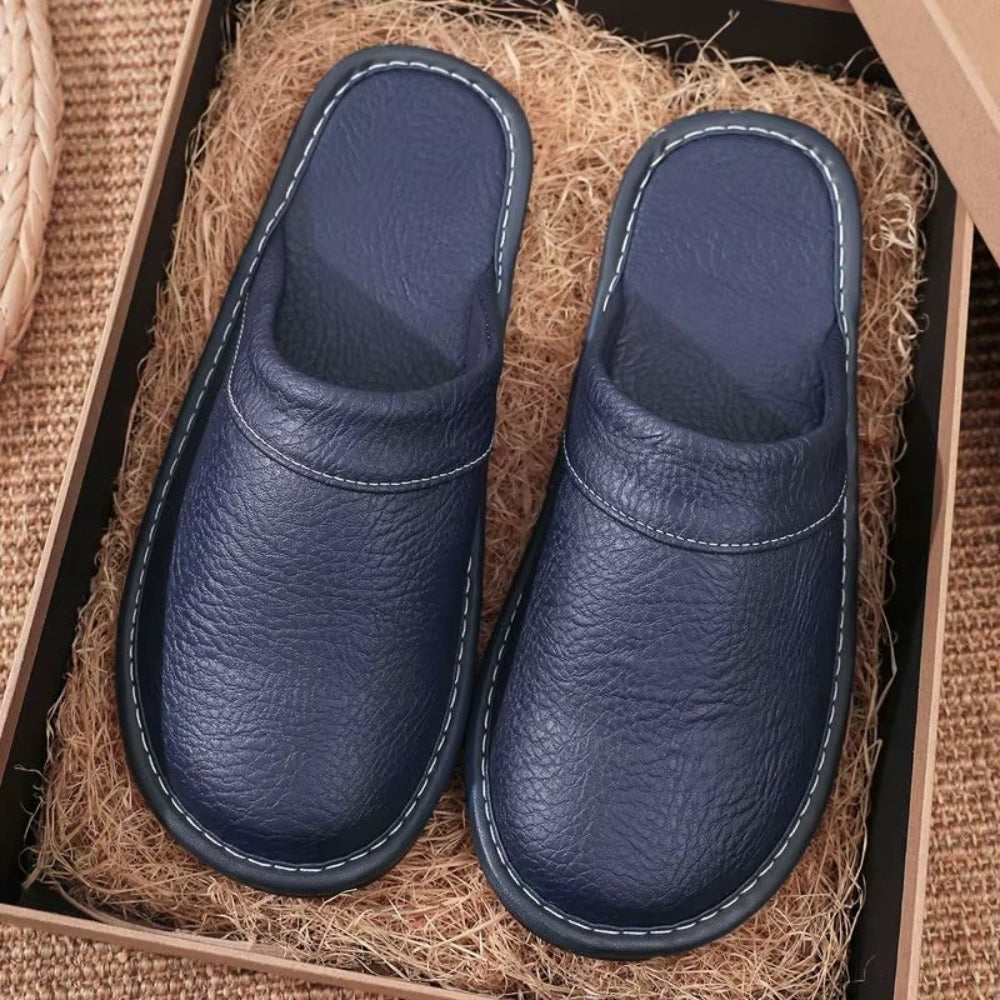 Men's Leather-Look Slip-On Slippers