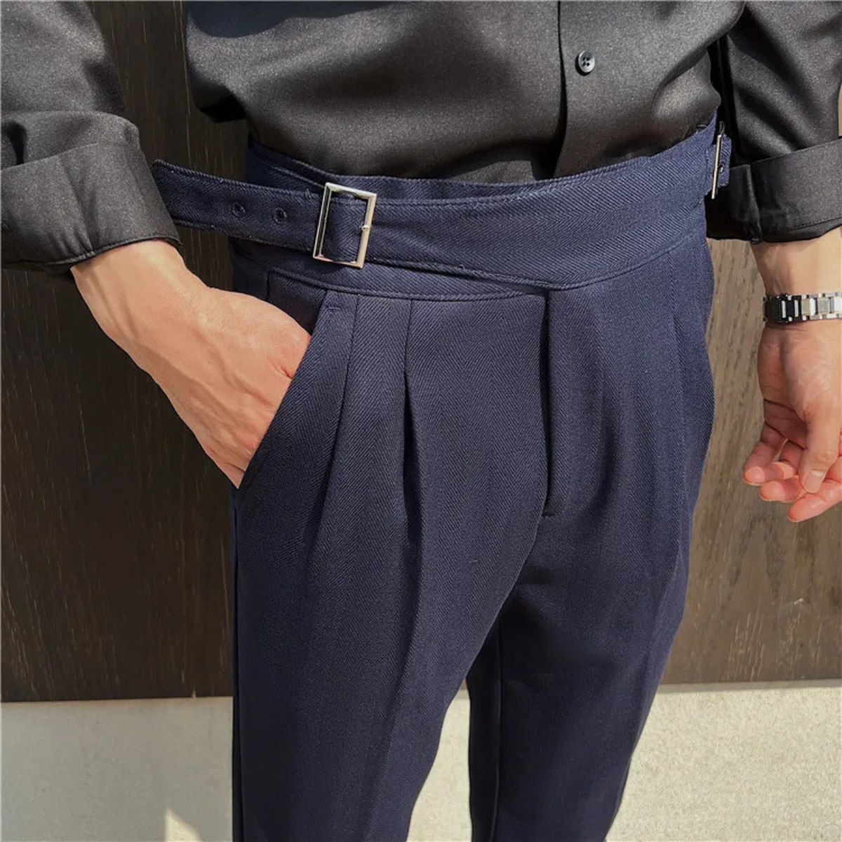 High Waist Pleated Slim Fit Gurkha Trousers