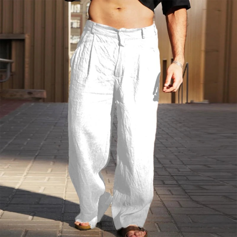 Linen Blend Wide Leg Trousers