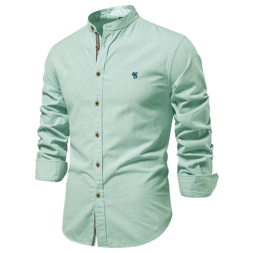 Men's Stand Collar Button Placket Shirt