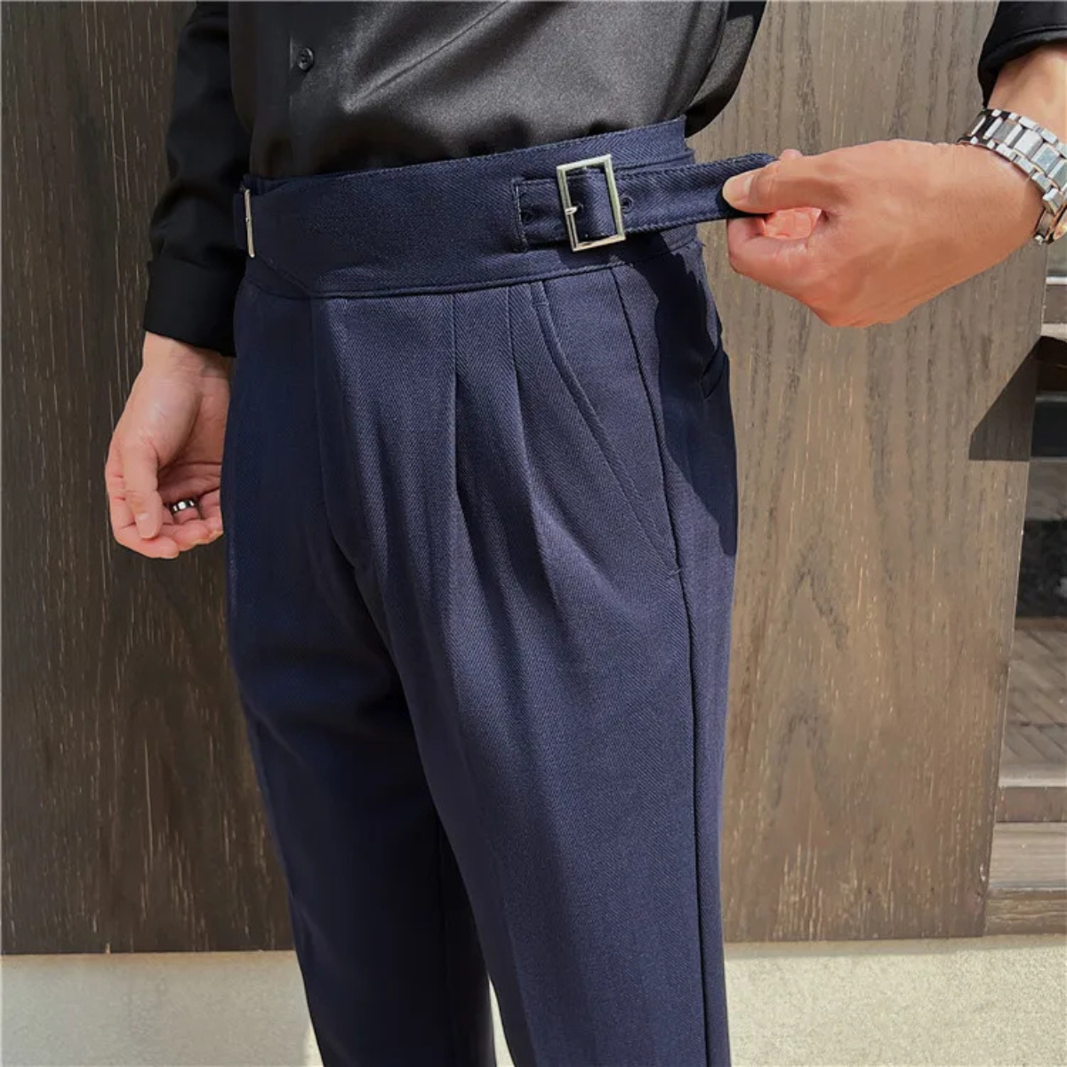High Waist Pleated Slim Fit Gurkha Trousers