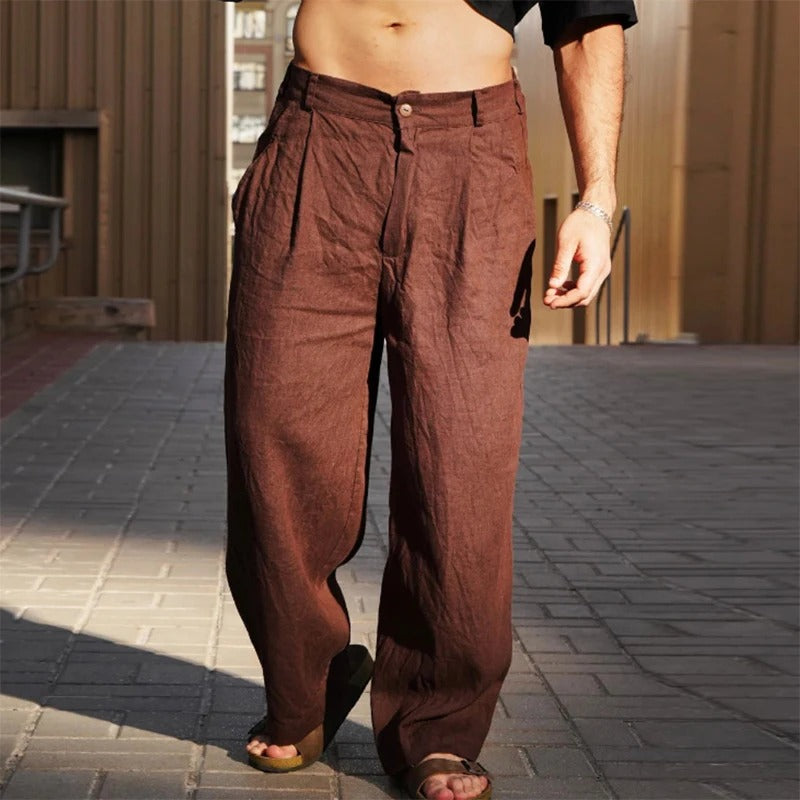 Linen Blend Wide Leg Trousers