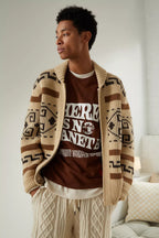 Vintage Jacquard Knitted Men's Cardigan with Zipper
