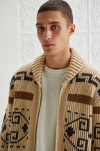 Vintage Jacquard Knitted Men's Cardigan with Zipper