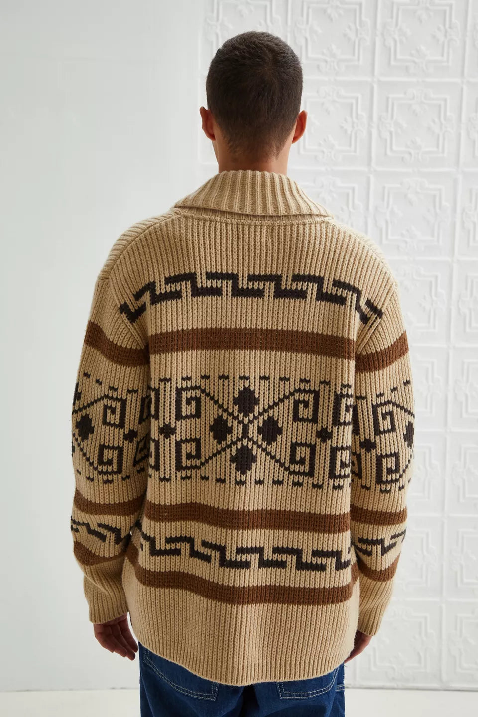 Vintage Jacquard Knitted Men's Cardigan with Zipper