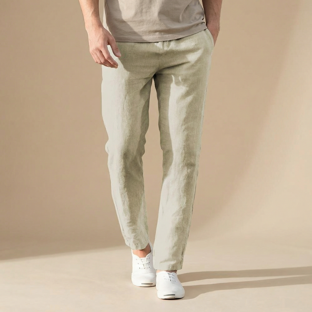 Men's Linen Trousers with Elastic Waist