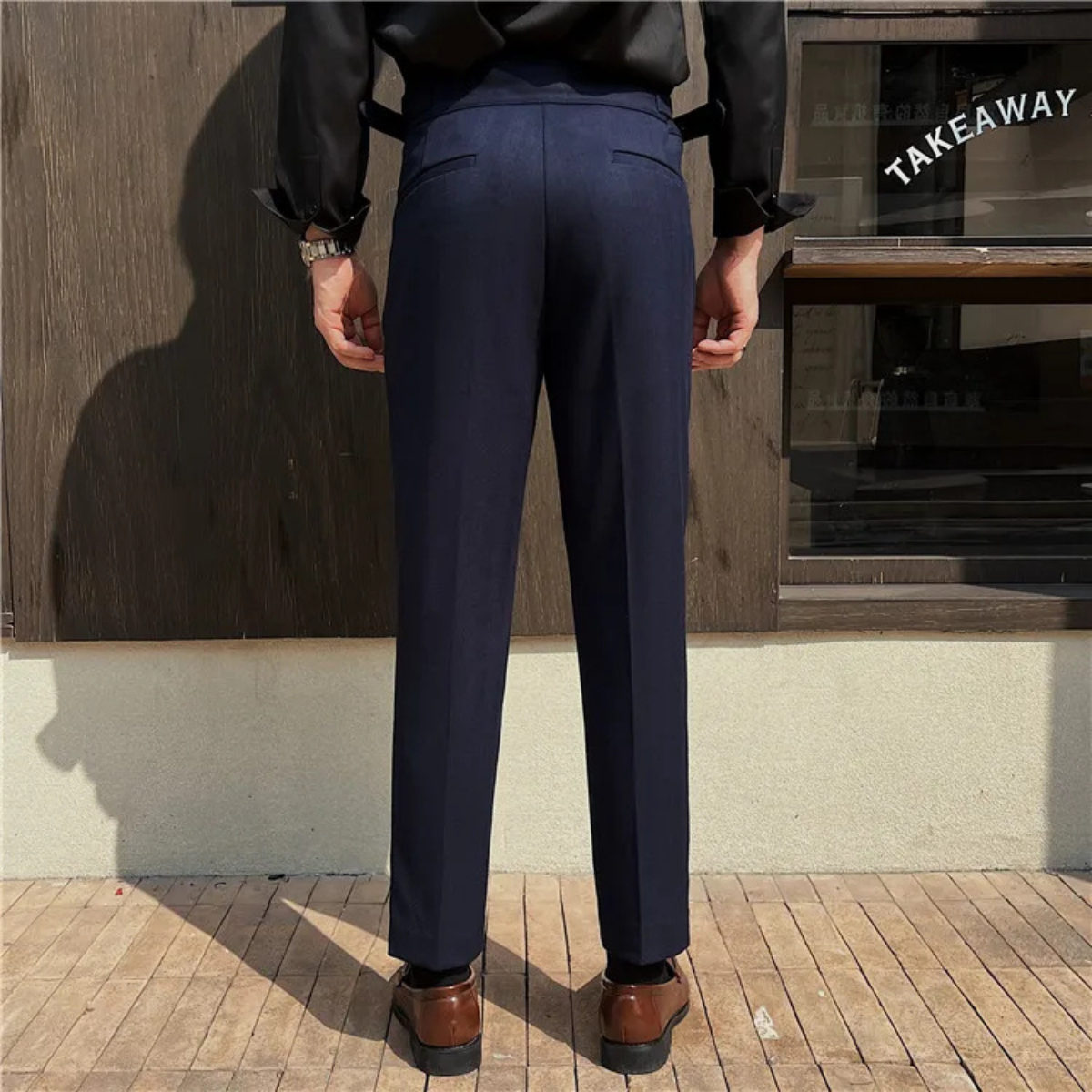 High Waist Pleated Slim Fit Gurkha Trousers