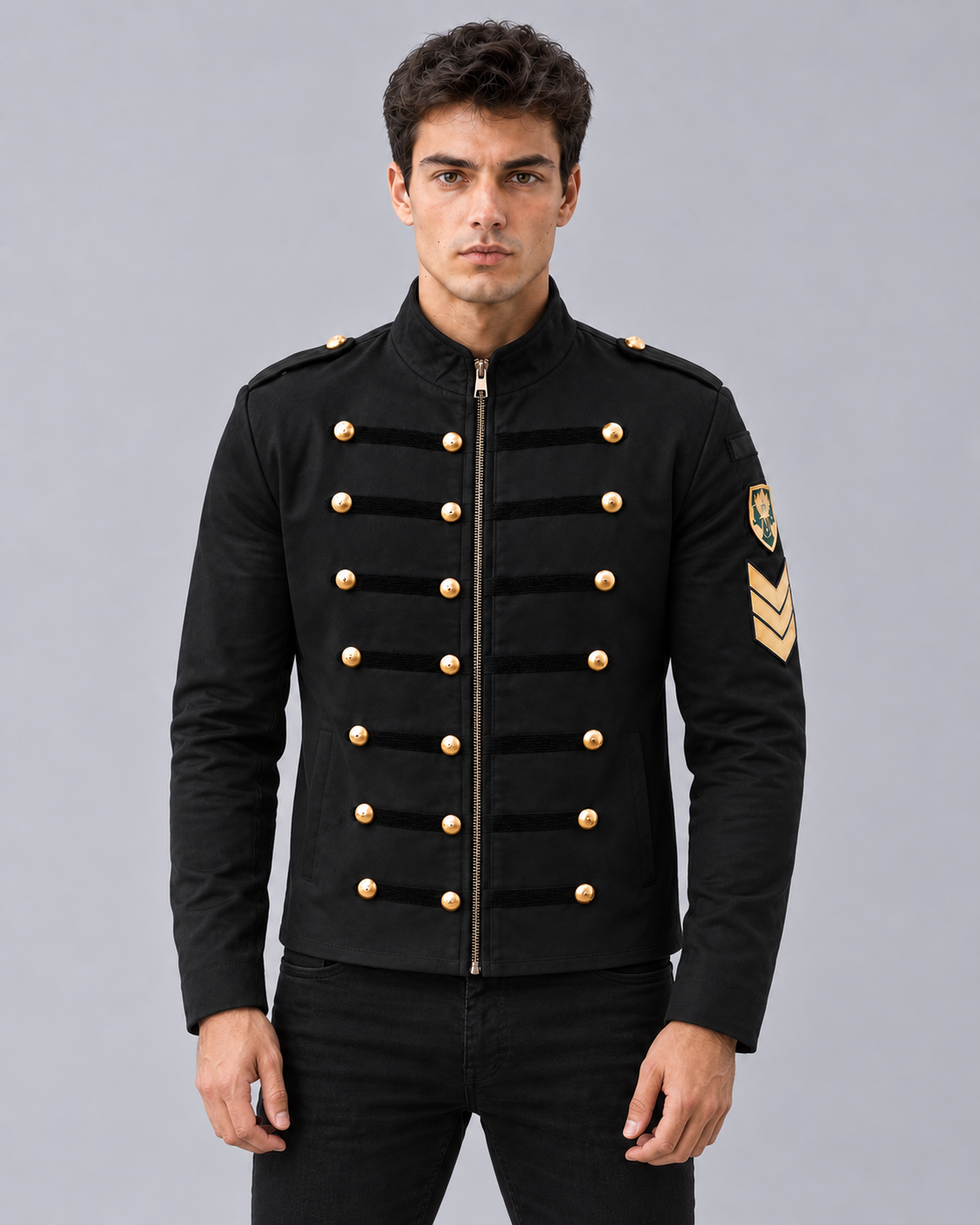Men's Military-Inspired Jacket | Longsleeve with High Collar and Front-Zipper