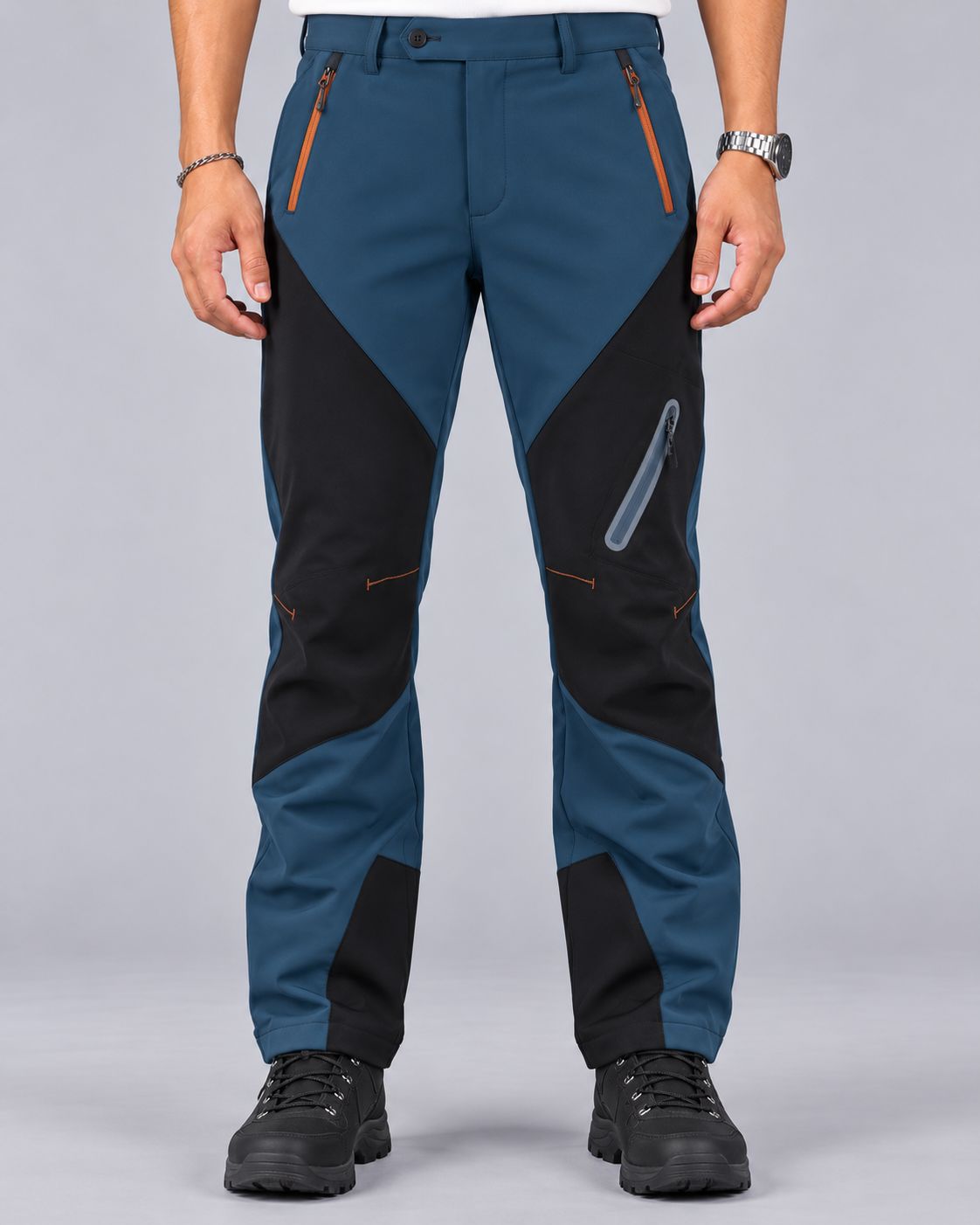 Men's Waterproof Thermal-Lined Work Trousers with Zip Pockets and Contrast Panels