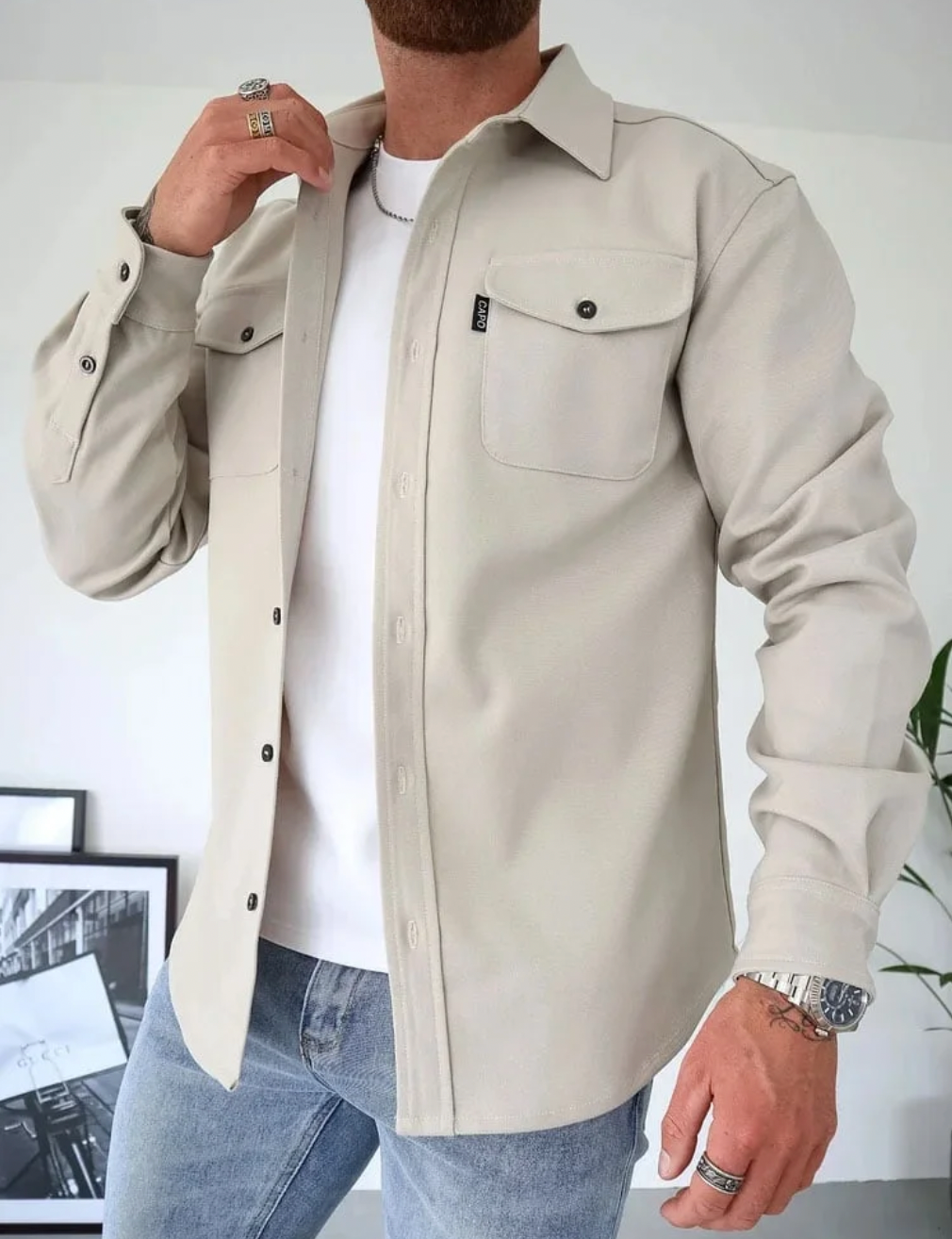 Casual Men's Shirt Jacket With Button Closure