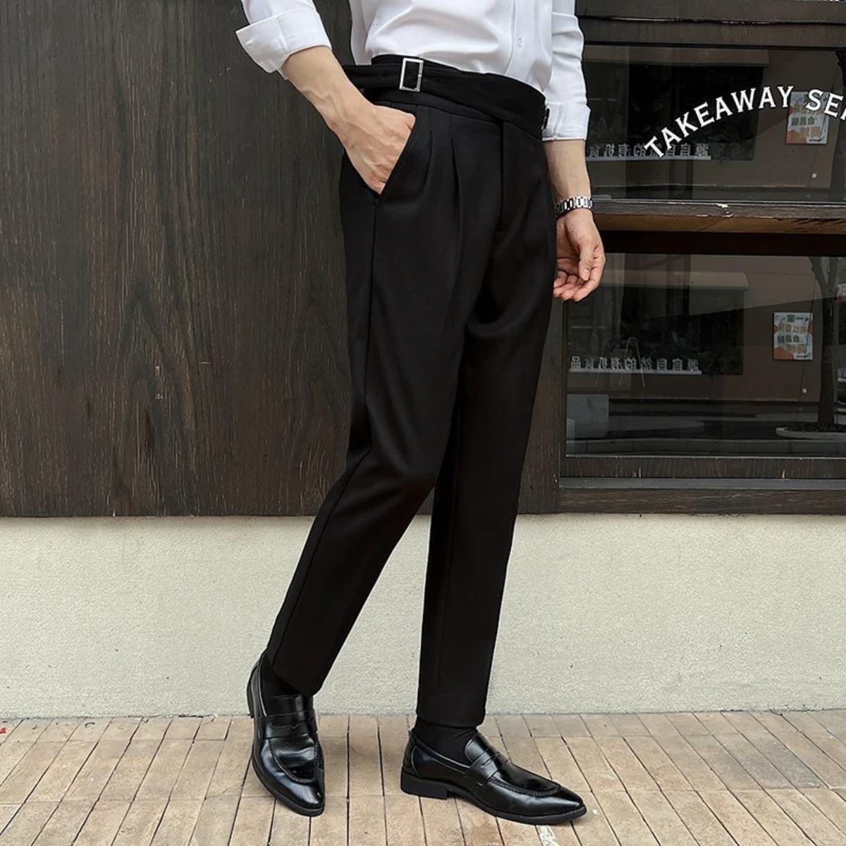 High Waist Pleated Slim Fit Gurkha Trousers