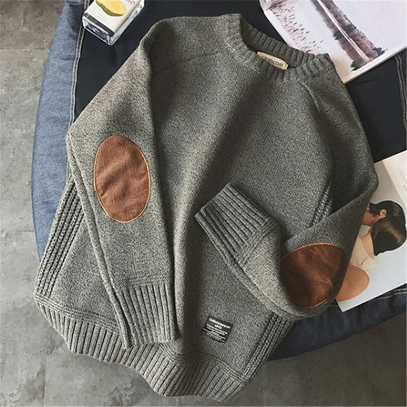 Cable Knit Elbow Patch Sweater