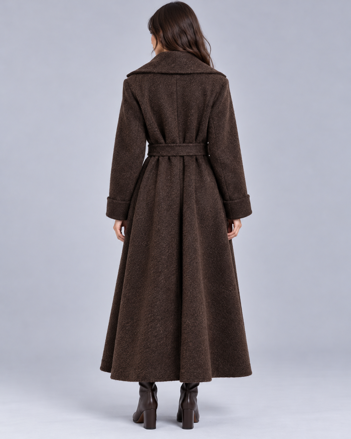 Women's Long Wool Blend Wrap Coat | Oversized Shawl Collar & Belted Waist
