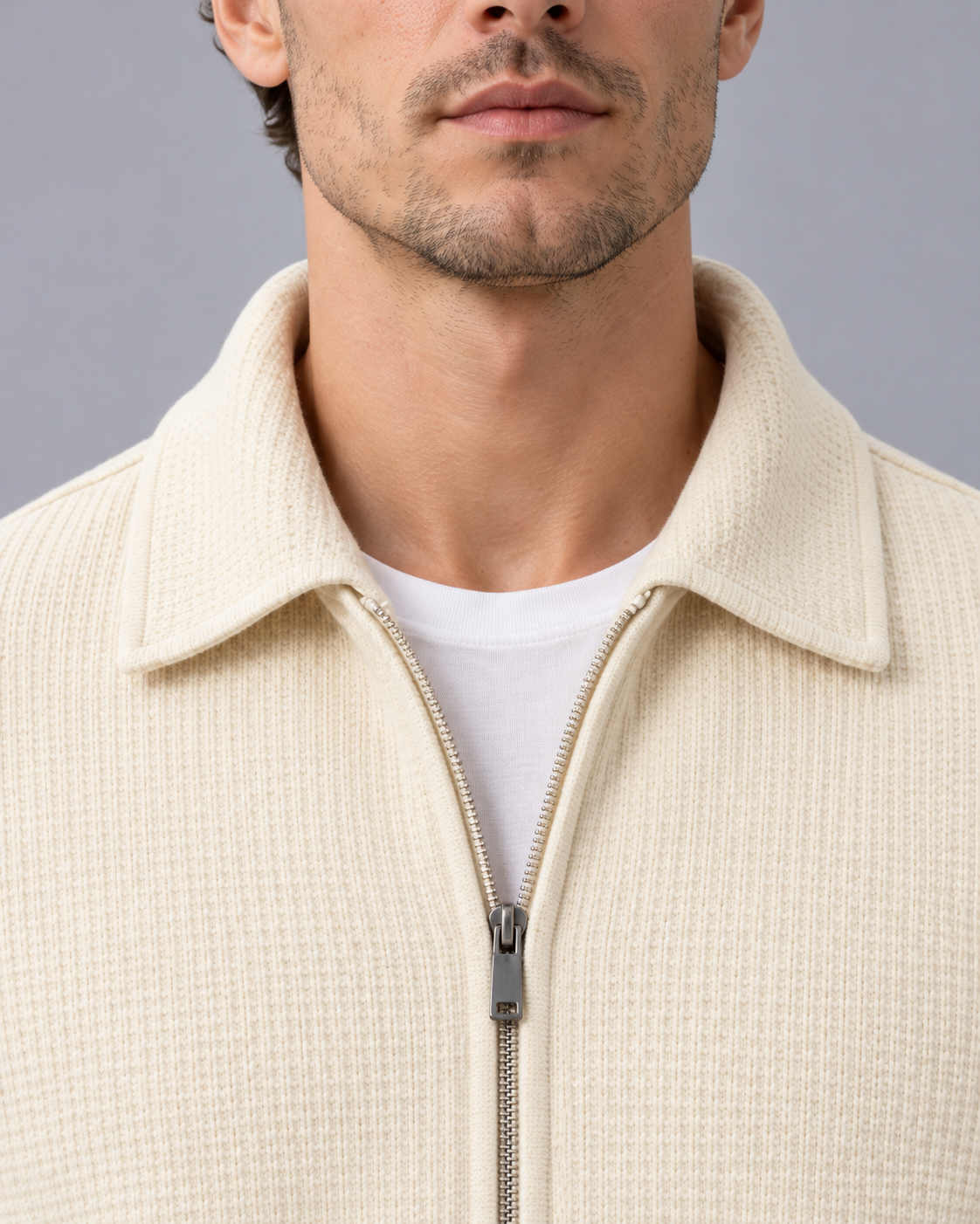 Men's Ribbed Quarter Zip Jumper with High Collar