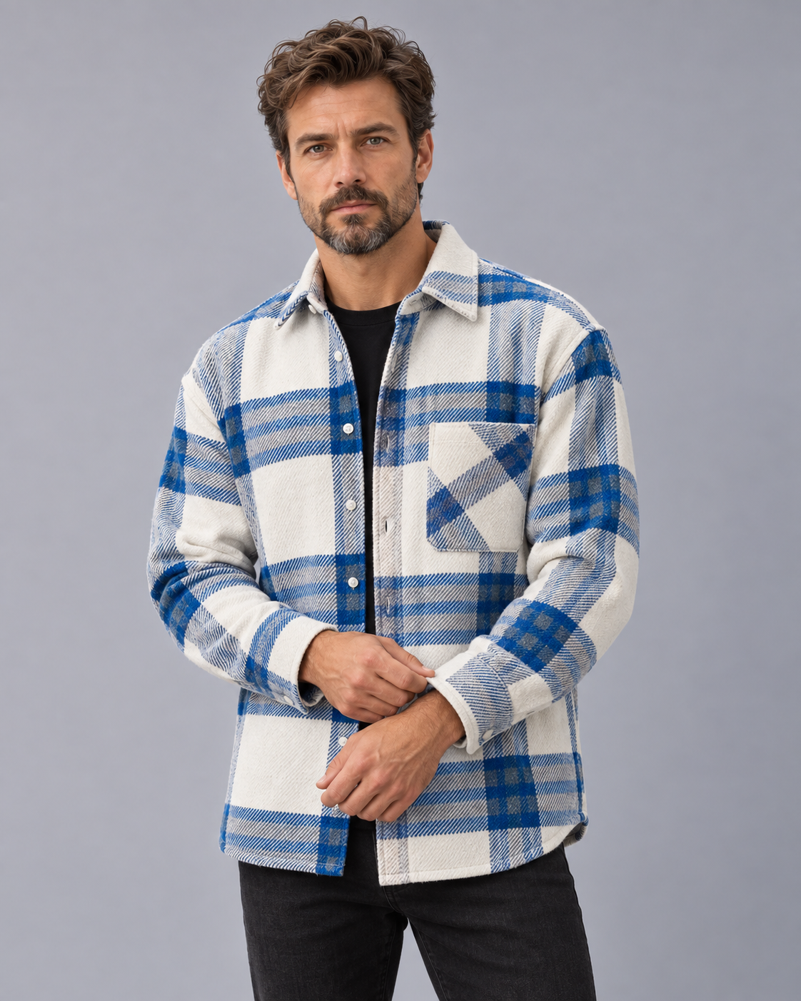 Men's Check Overshirt Jacket | Button-Through Shirt with Chest Pocket