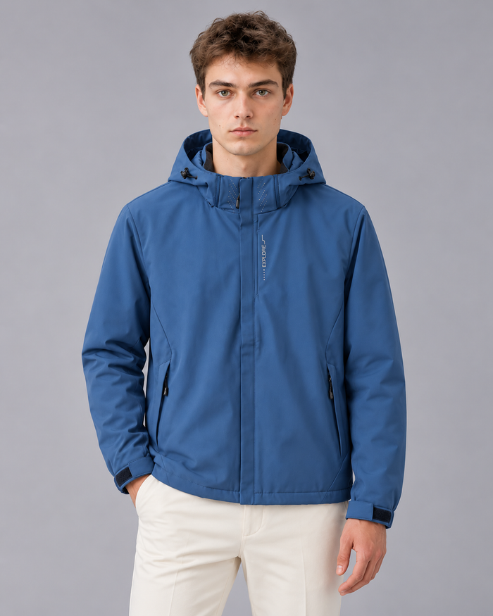 Men's Waterproof Jacket with Detachable Hood | Hardshell Rain Coat with Zip Pockets