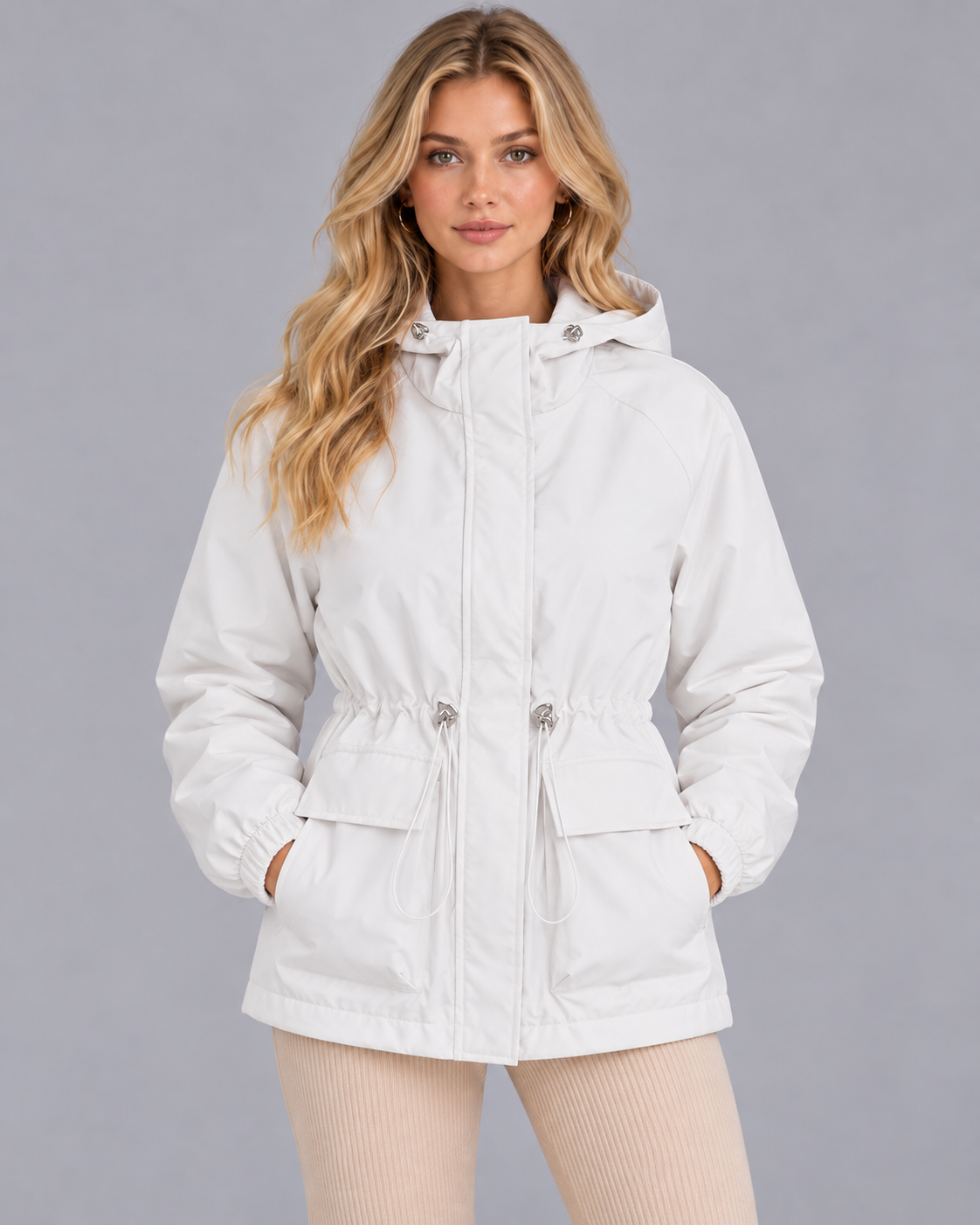 Women’s Hooded Rain Jacket | Water & Wind Resistant Drawstring Coat