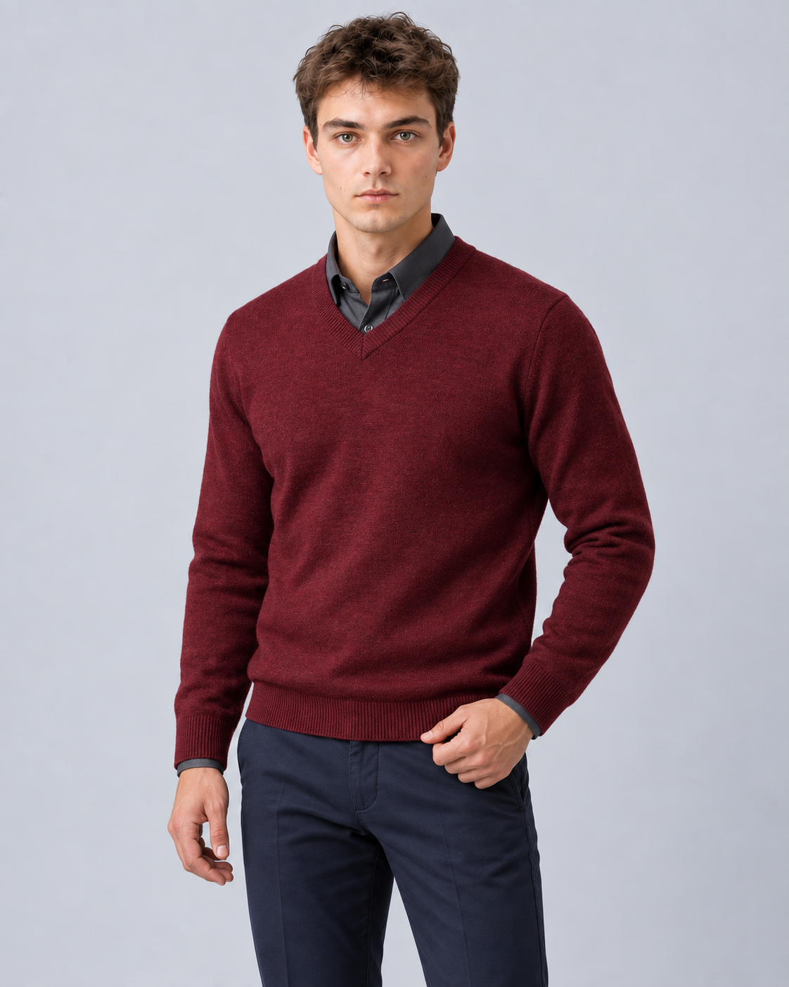 Men's V-Neck Knitted Jumper | Long Sleeves with Relaxed Fit Sweater