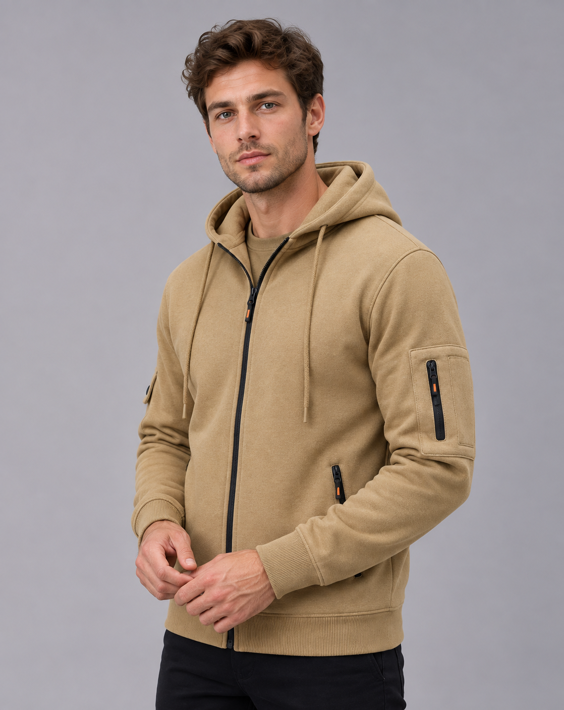 Men's 100% Cotton Zip Up Hoodie | Full Zip with Drawstring Hood
