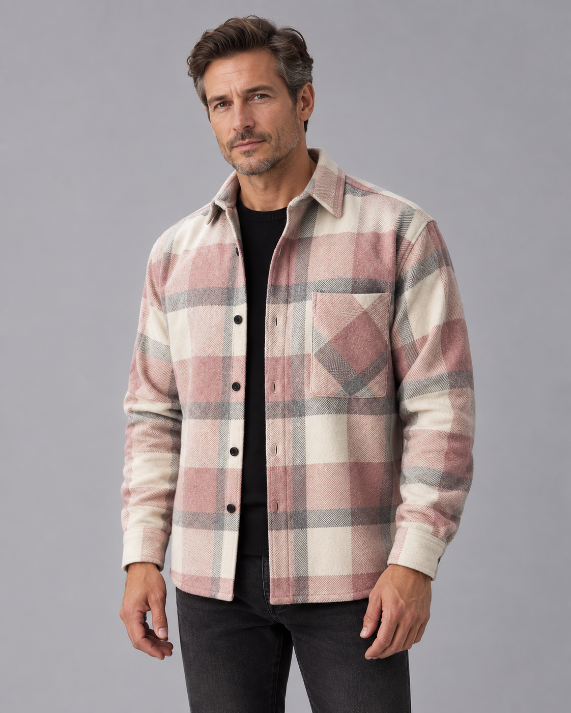 Men's Check Overshirt Jacket | Button-Through Shirt with Chest Pocket