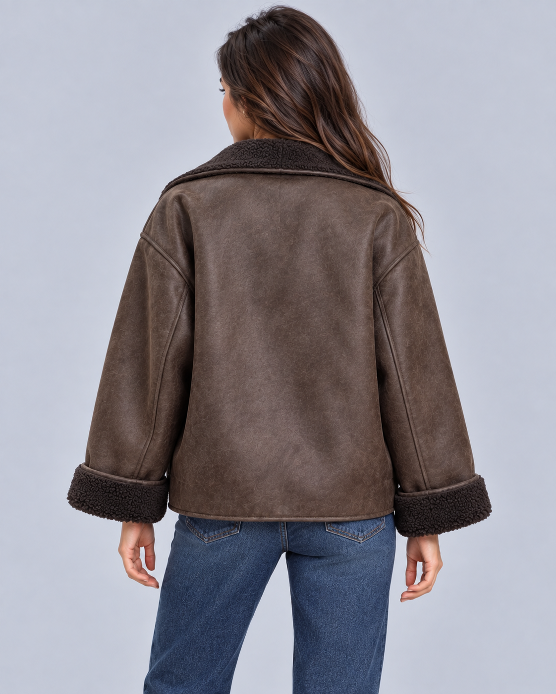 Women's Oversized Faux Shearling Jacket | Vintage Leather-Look Coat