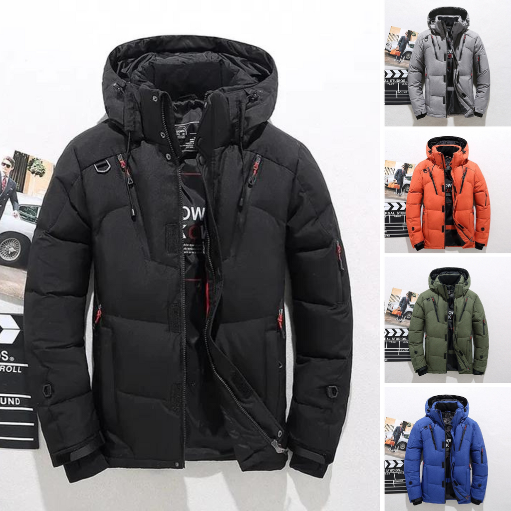 Men's Quilted Winter Parka — Detachable Hood & Multi-Pocket