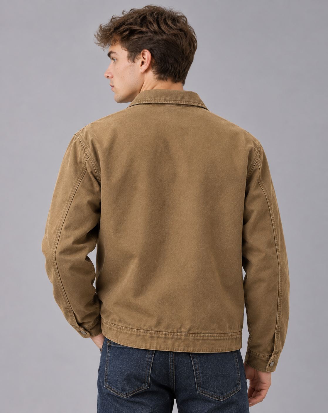 Men's Cotton Blend Workwear Jacket | Full-Zip with Point Collar