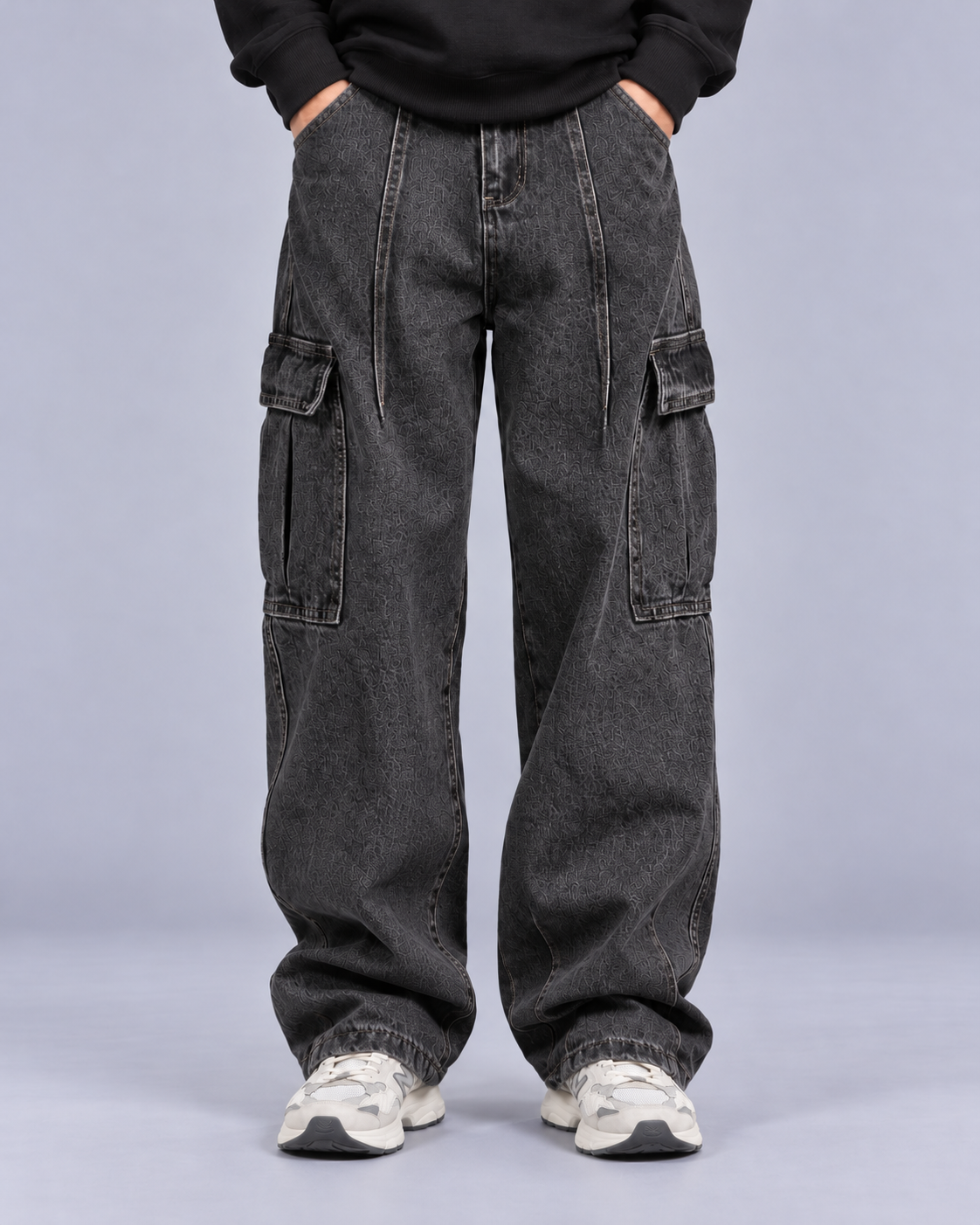 Men's Cargo Jeans 100% Cotton Denim – Loose Fit Straight Leg with Flap Pockets
