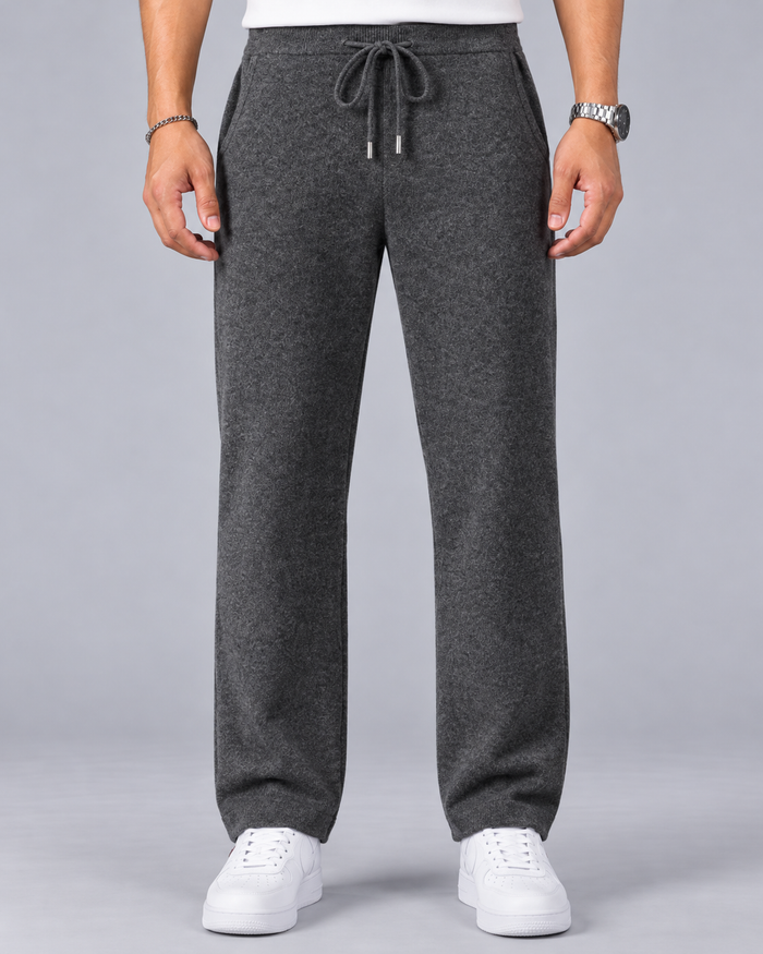 Men's 100% Cashmere Wide Leg Trousers with Drawstring Waist
