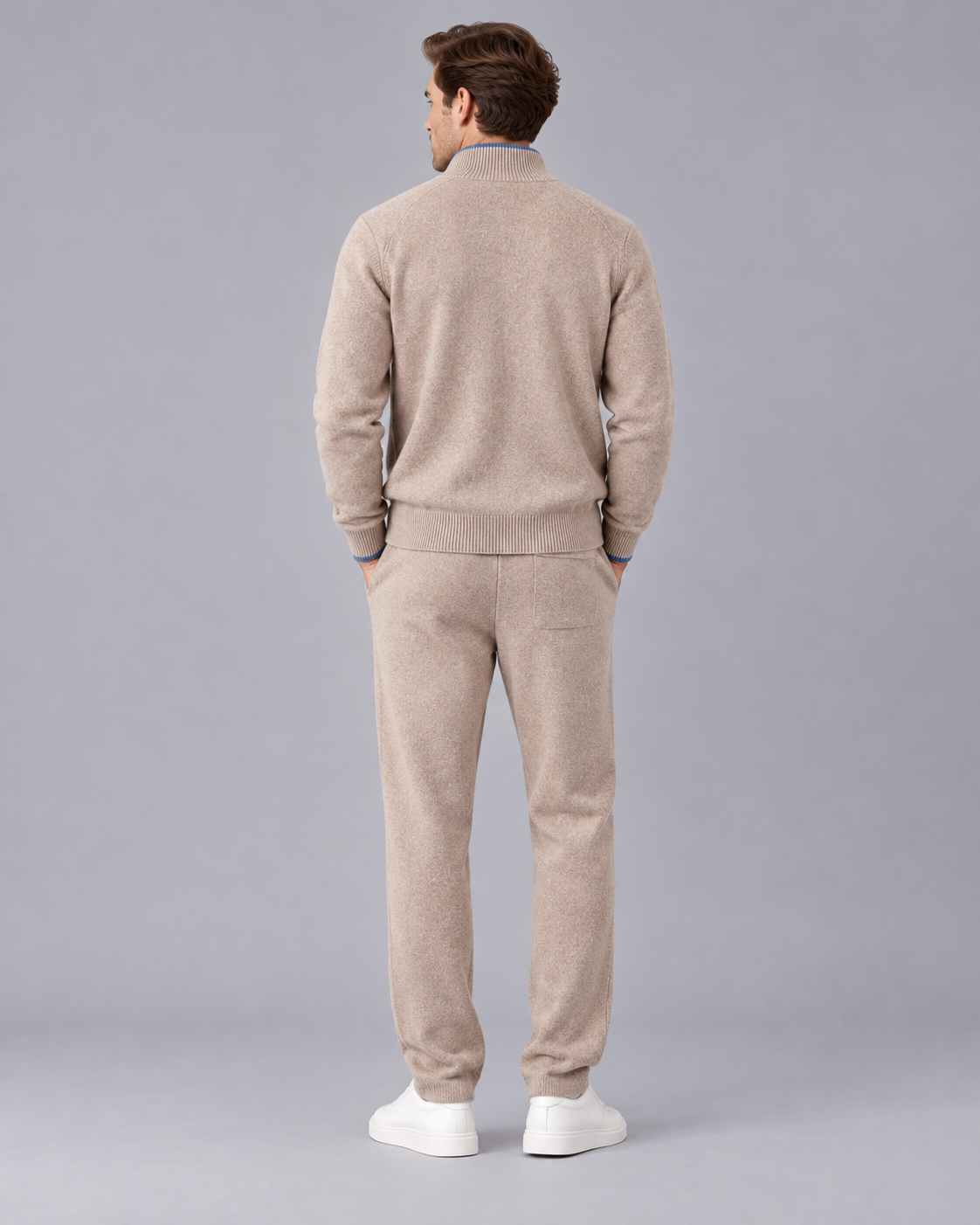 Men's 100% Merino Wool Tracksuit with Zip-Up Jacket and Drawstring Joggers